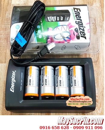 Energizer CHFC _Bộ sạc 4viên pin đại D 1.2v -Kèm sẳn 4 Pin sạc Camelion NH-D2500BP2 (D2500mAh-1.2v) chính hãng